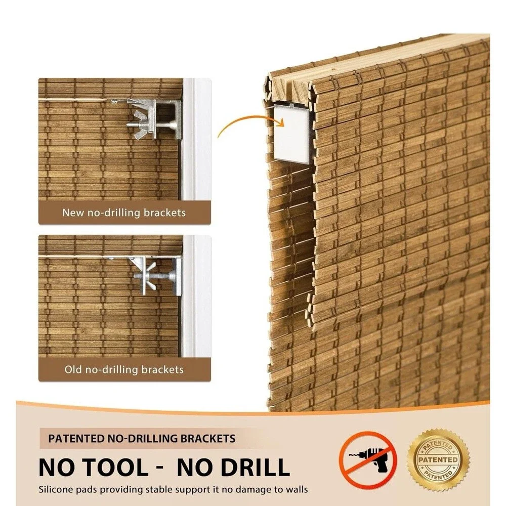 LazBlinds NoTools NoDrill Cordless Bamboo Roman ShadesLight Filtering 25.5”x64”